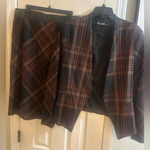Plaid Blazer and Skirt Set